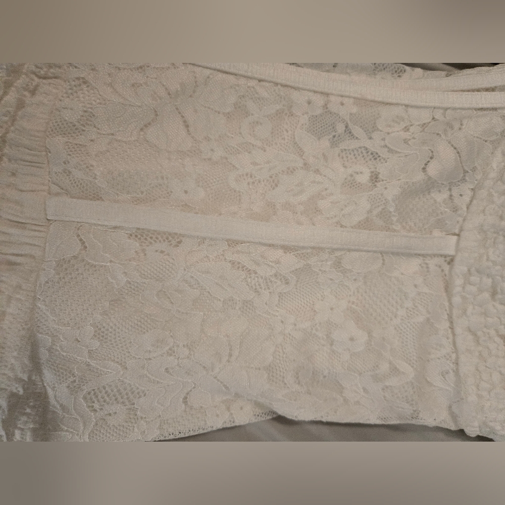 Anthropologie White Tiered Lace Midi Dress Strapless - Picture 8 of 8
